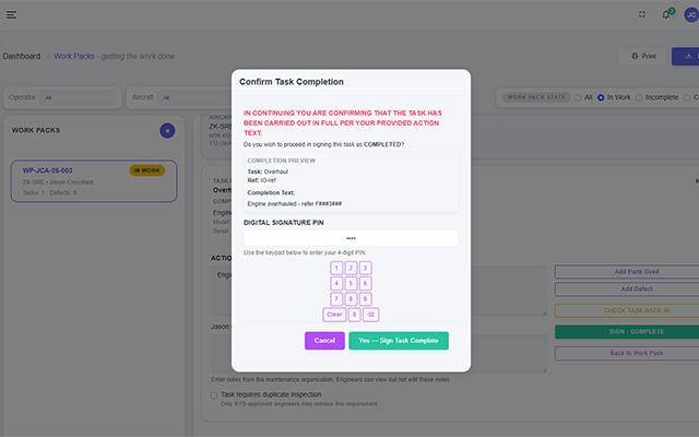 Sign off maintenance tasks digitally